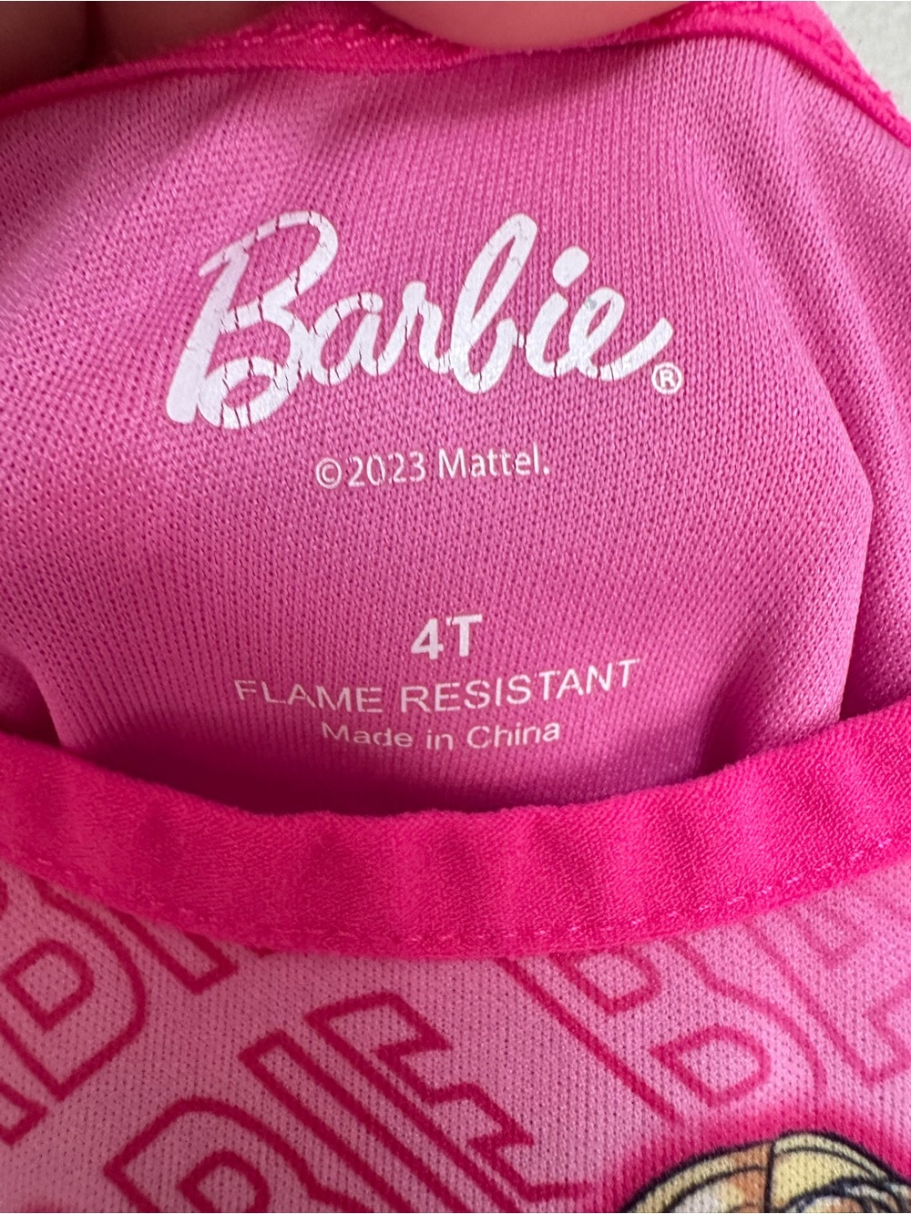 Barbie Pink Sparkly Pajama Nightgown Dress Girls 4T Flutter Sleeve - Picture 3 of 12